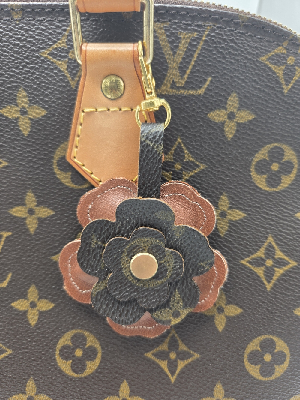 Upcycled Louis Vuitton Brown Monogram Flower Bag Charm Keychain